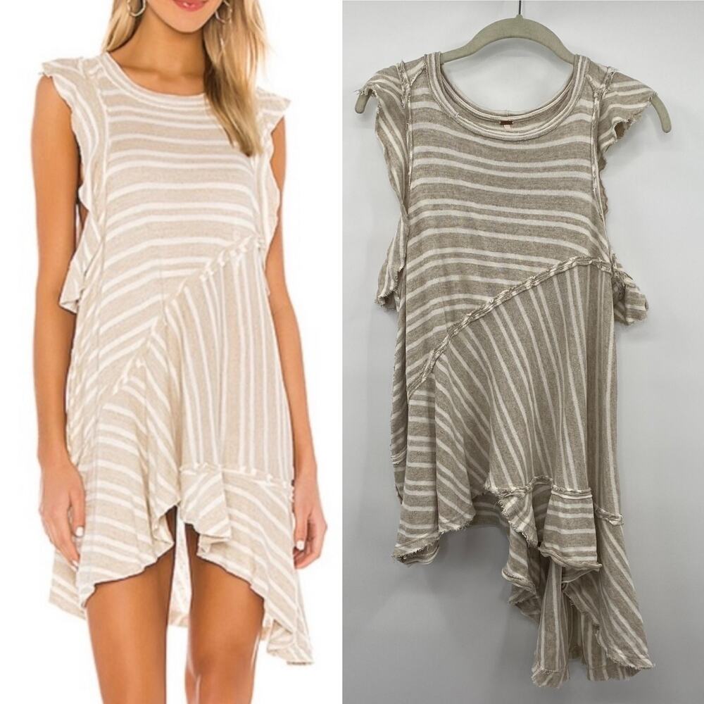 Free People Asymmetrical Knit Linen Blend Striped Tunic Sweater Top Womens XS